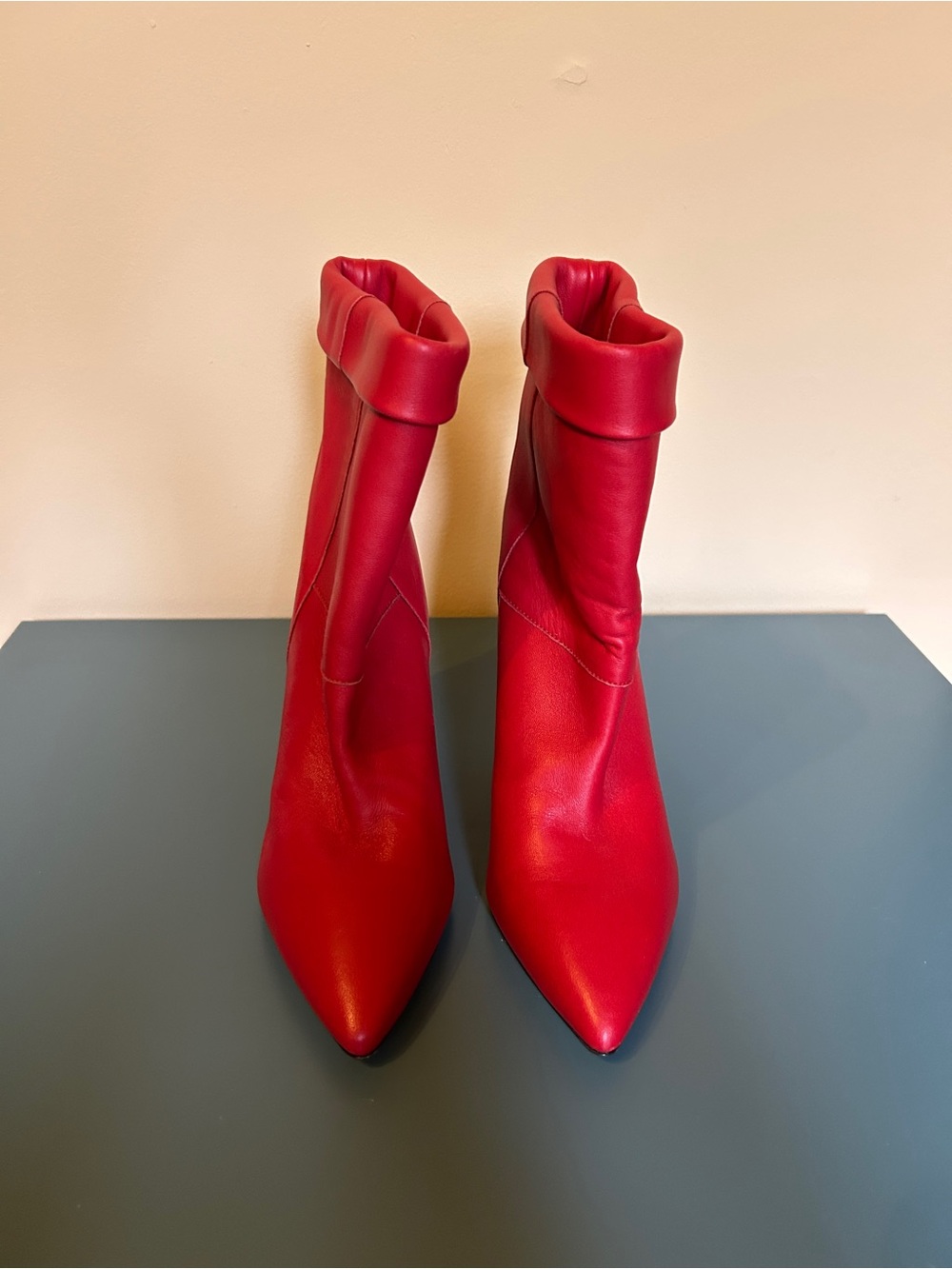 Isabel Marant Red Leather Fold over cuff Bootie Cone Heel Pointed Toe Size 36 - Picture 2 of 7